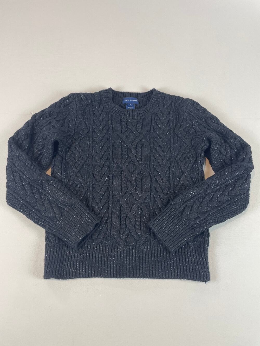 Ralph Lauren Girls Black Knit Sweater Size M (8–10) Crew Neck Classic Casual